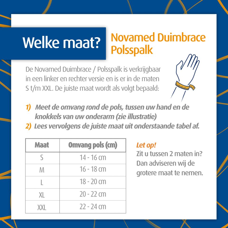 novamed duimbrace polsspalk maattabel
