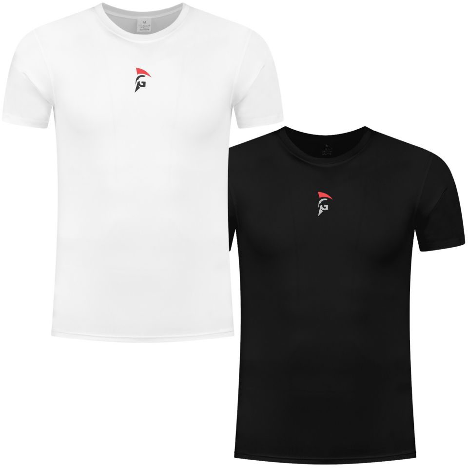 gladiator sports compressieshirt heren in zwart en wit van voren gefotografeerd
