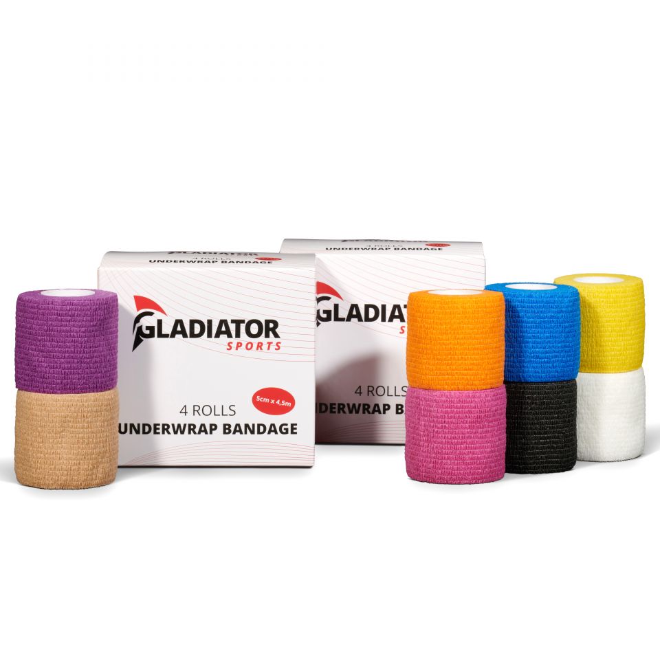 Gladiator sports ondertape bandage 8 rollen met doosje opgestapeld