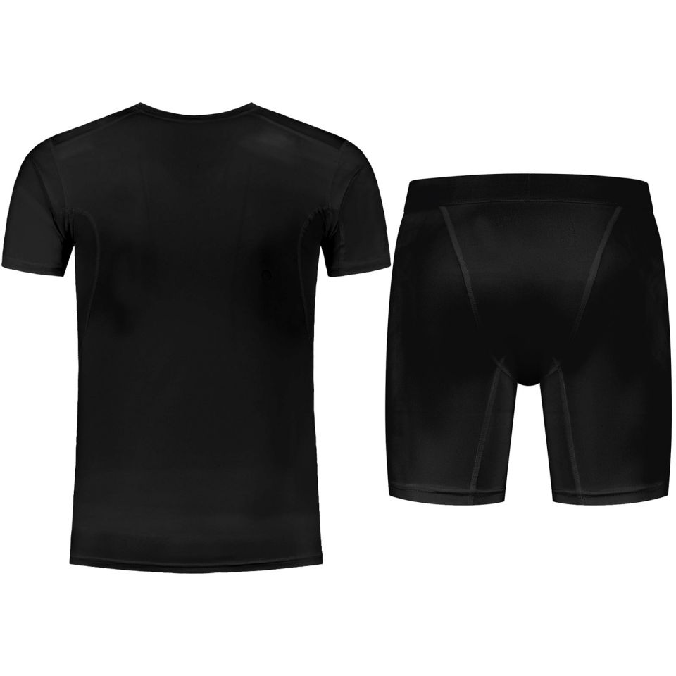 gladiator sports pakket compressiebroek en shirt heren shirt in zwart van achteren gefotografeerd