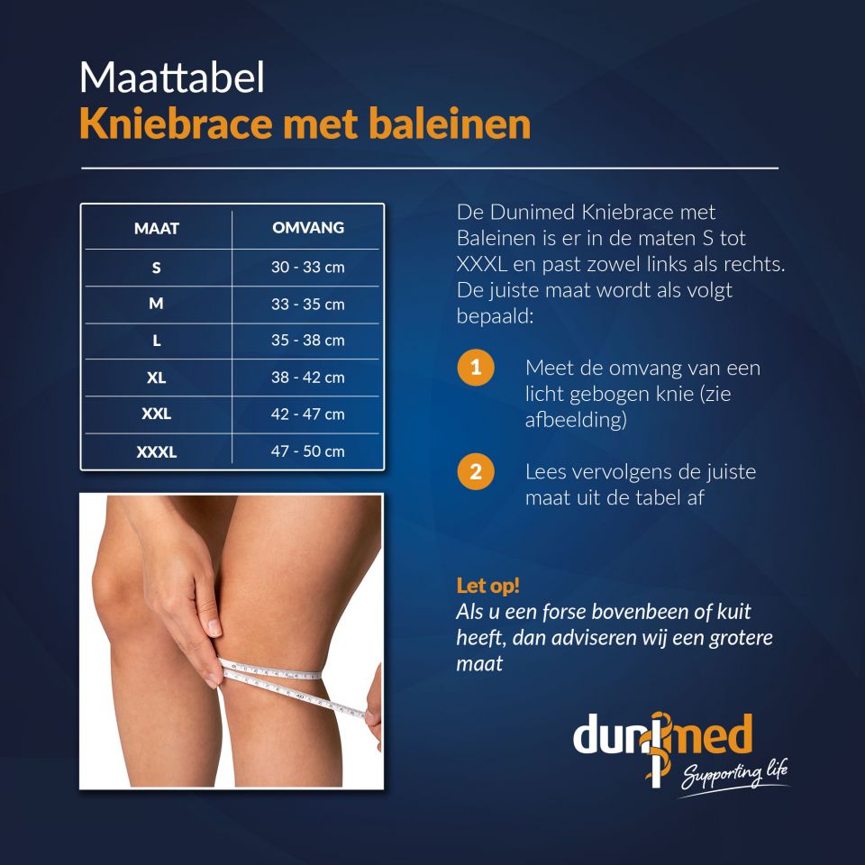 Maattabel kniebrace met baleinen