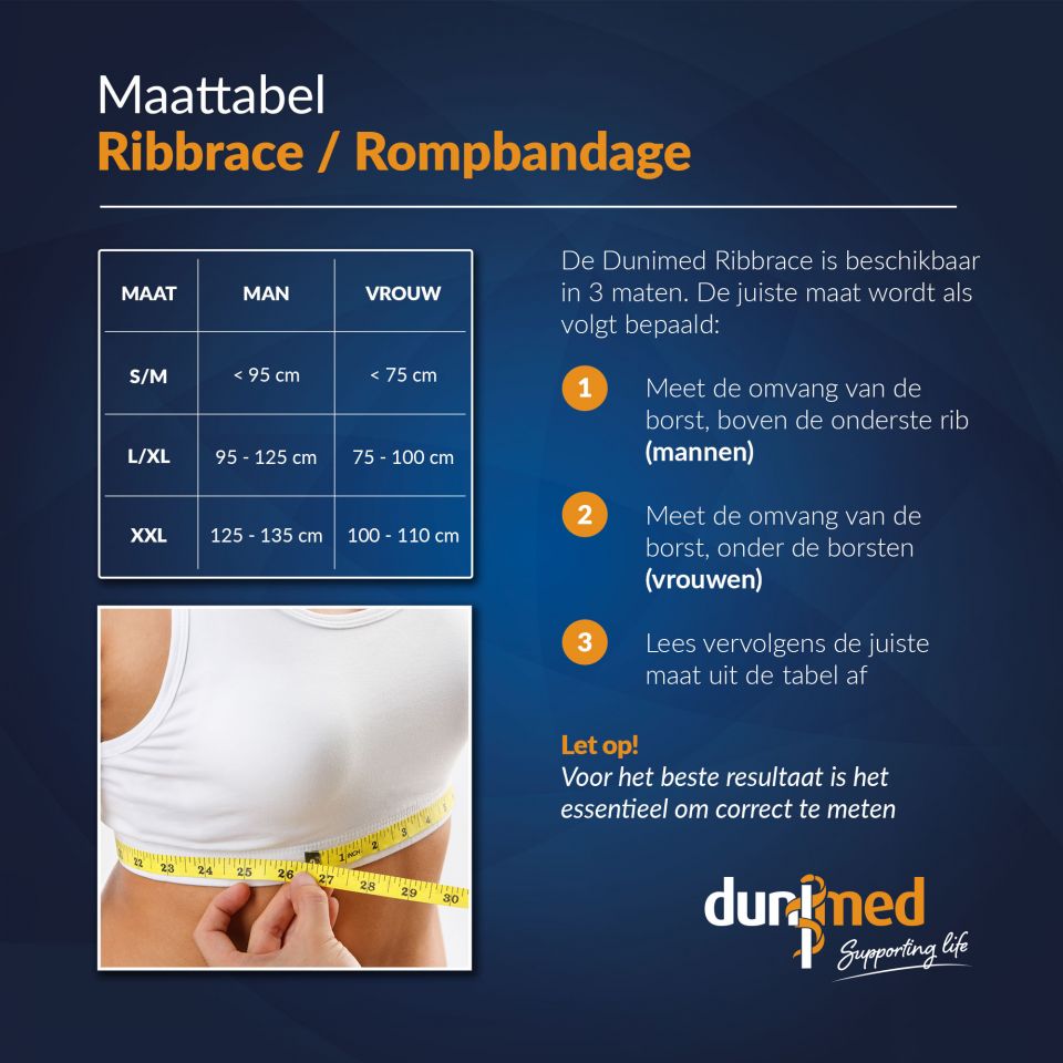 maattabel dunimed ribbrace / ribbandage