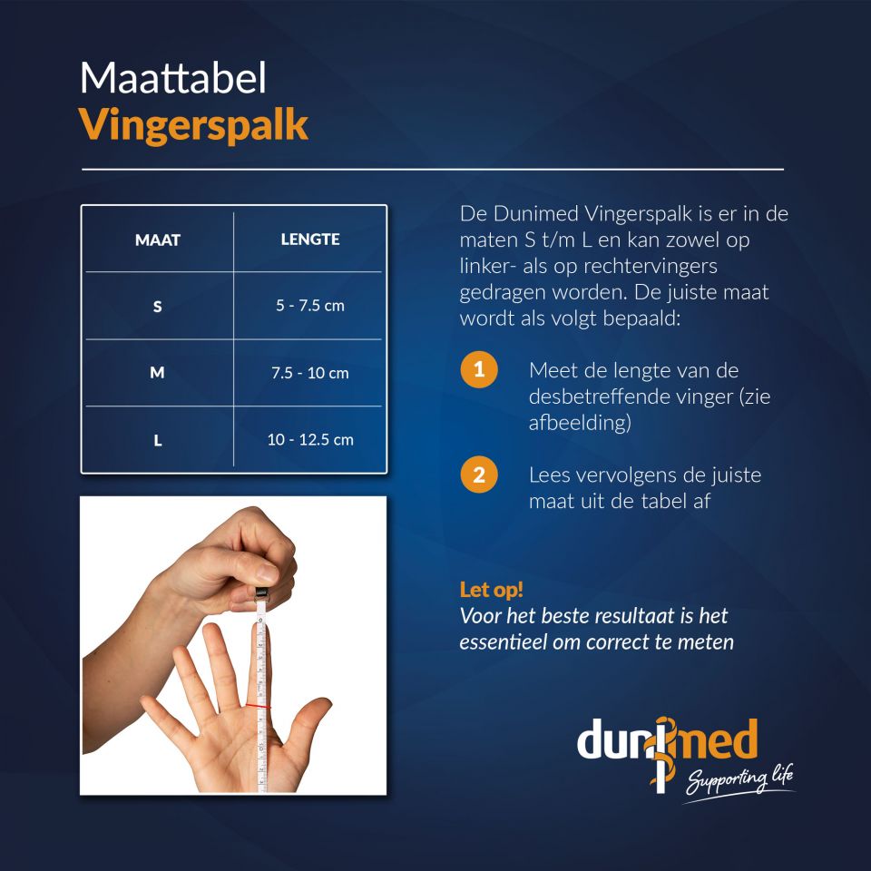 Dunimed mallet finger vingerspalk maattabel