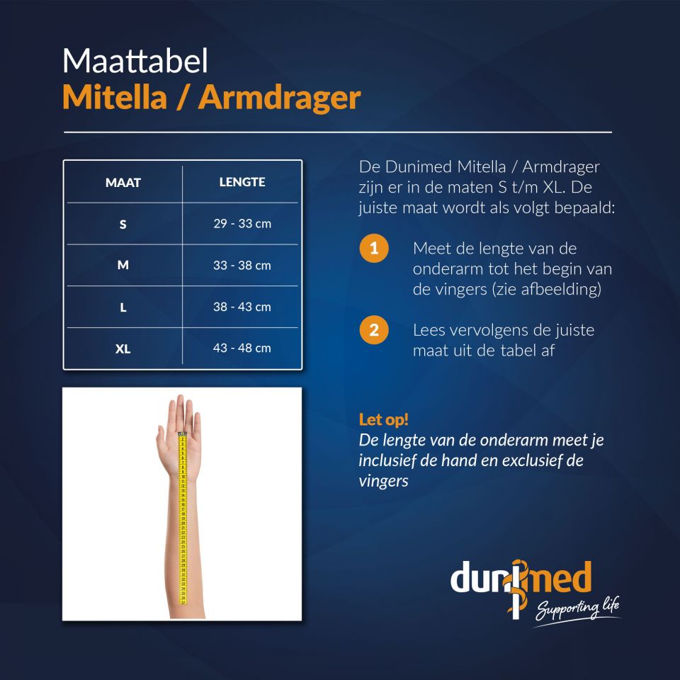 maattabel dunimed mitella / armdrager