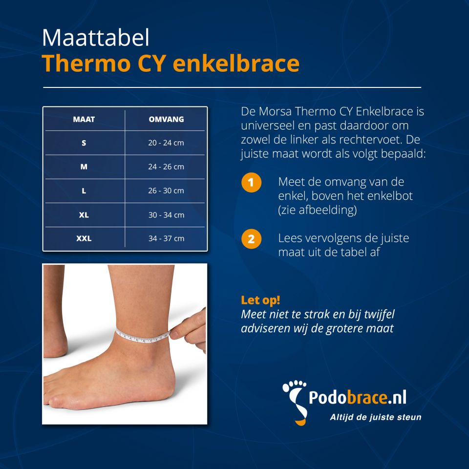 Maattabel Morsa Enkelbrace - voetbal brace