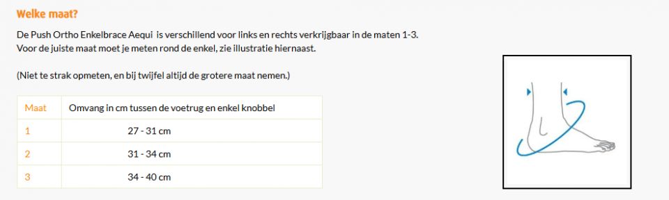 Maattabel Push Ortho Enkelbrace Aequi