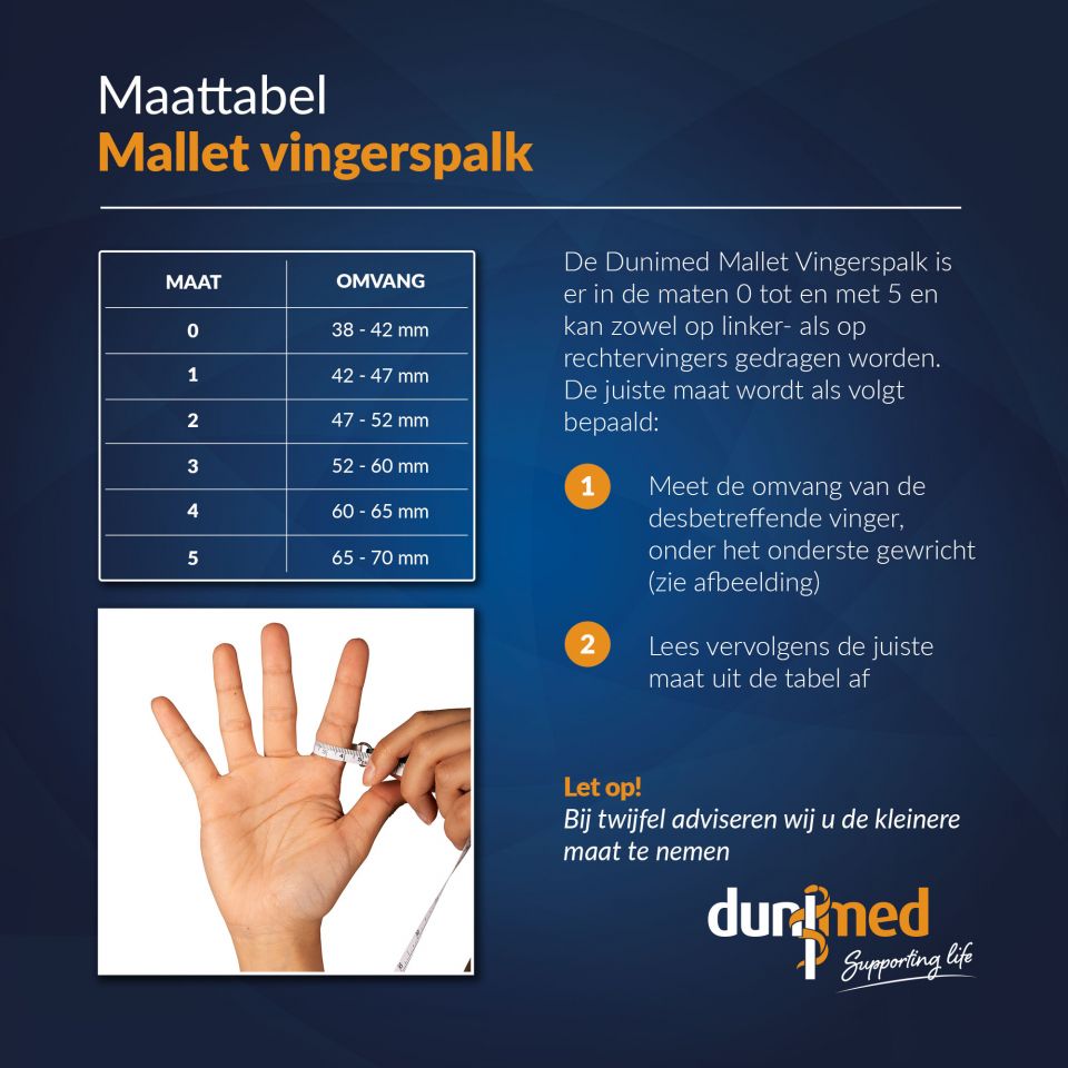maattabel dunimed mallet vingerspalk