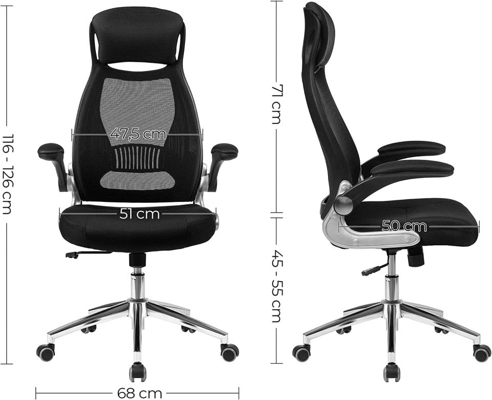 Ergonomische bureaustoel met rugsteun en inklapbare armleuningen