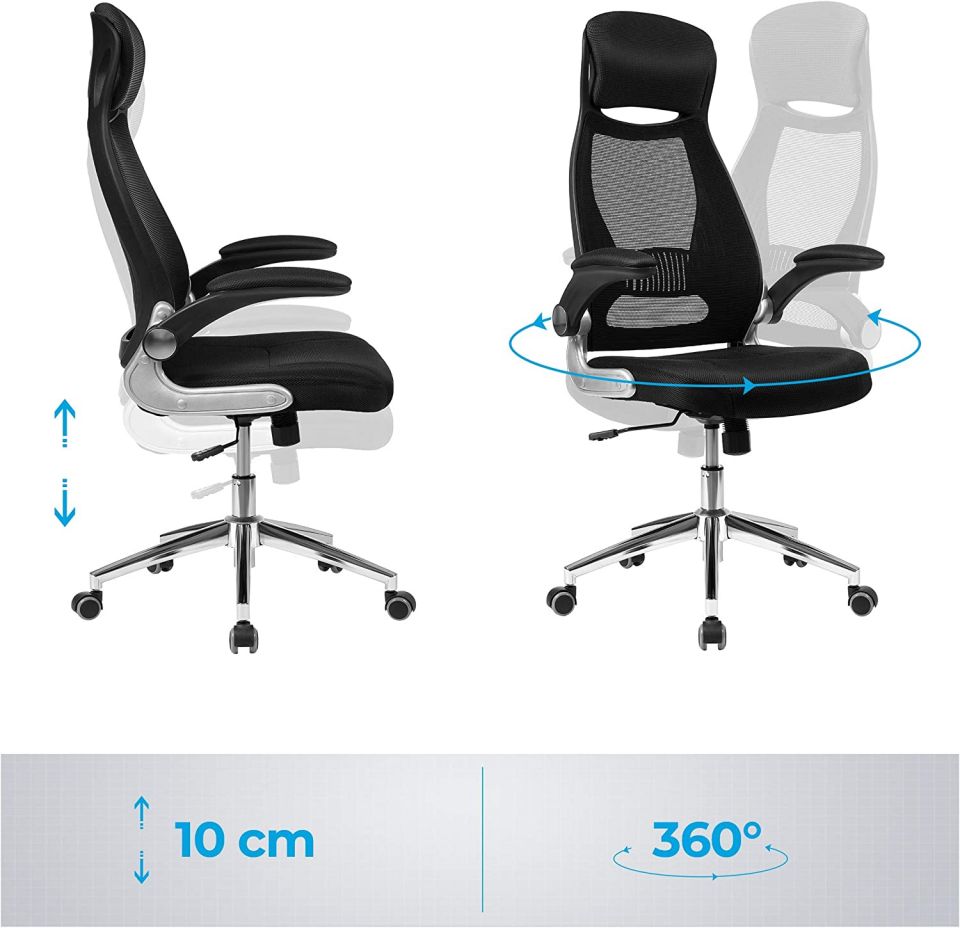Ergonomische bureaustoel met rugsteun en inklapbare armleuningen