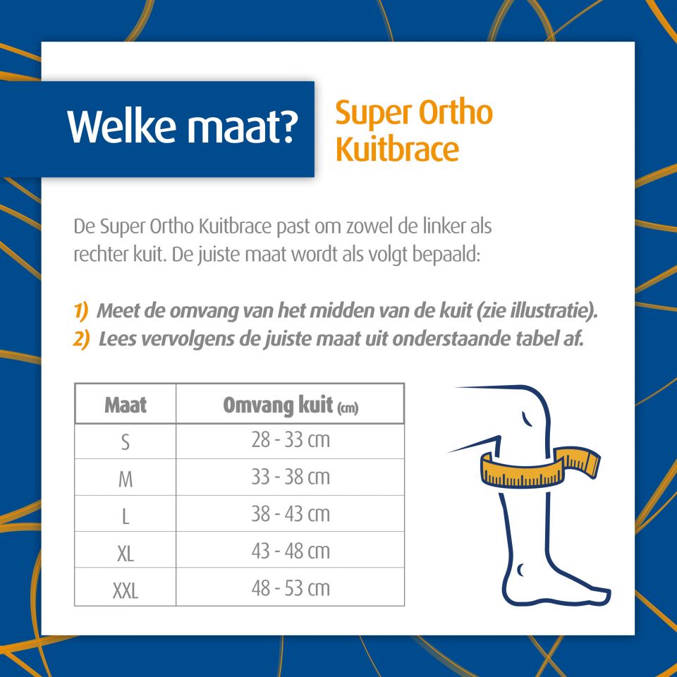 super ortho kuitbrace zwart maattabel