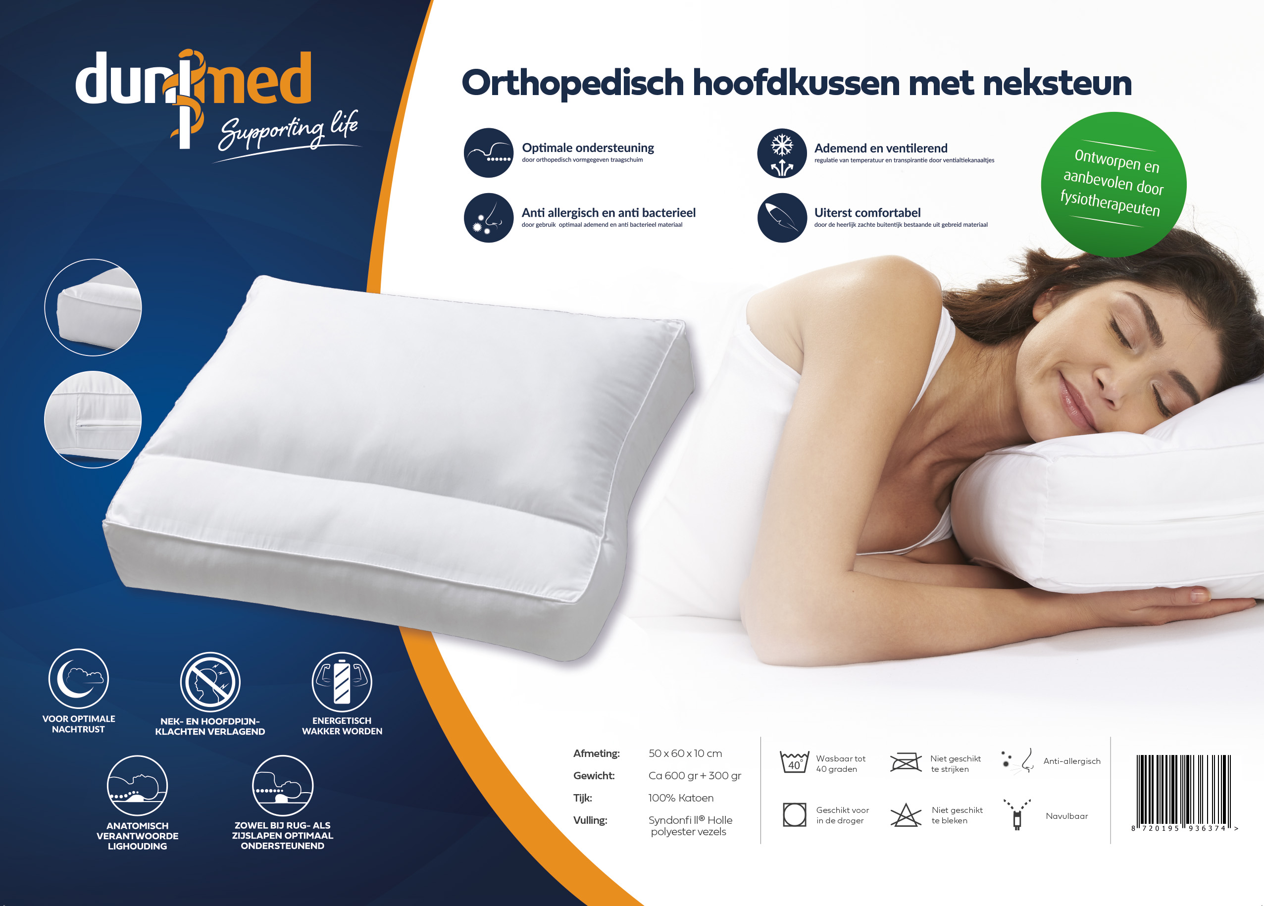 Dunimed Premium Orthopedisch hoofdkussen met neksteun